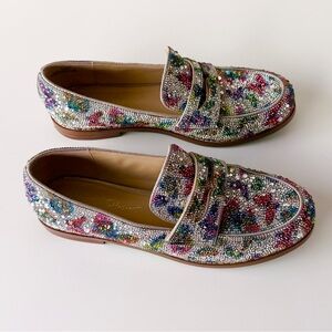 Betsey Johnson Silver Multicolor Crystal Embellished Loafers